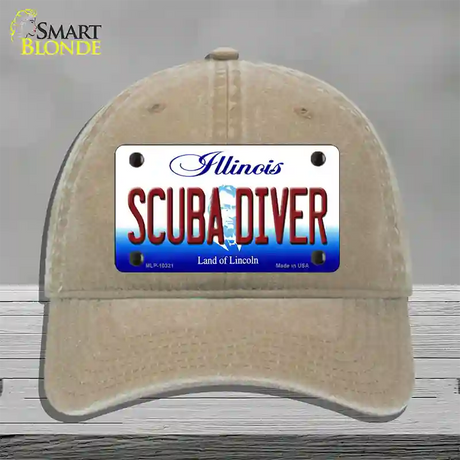 Scuba Diver Illinois Novelty License Plate Hat Unconstructed Cotton / Khaki