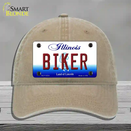 Biker Illinois Novelty License Plate Hat Unconstructed Cotton / Khaki