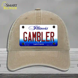 Gambler Illinois Novelty License Plate Hat Unconstructed Cotton / Khaki