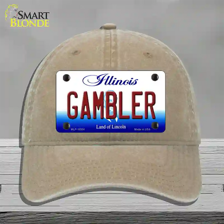 Gambler Illinois Novelty License Plate Hat Unconstructed Cotton / Khaki