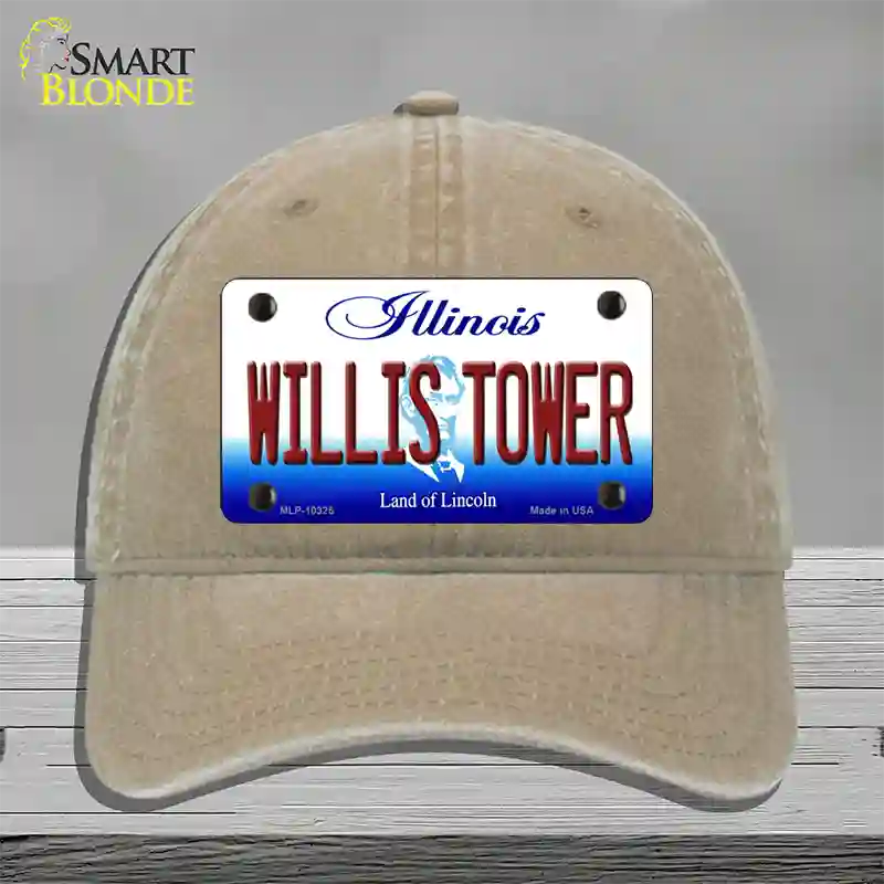 Willis Tower Illinois Novelty License Plate Hat Unconstructed Cotton / Khaki