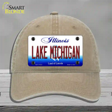 Lake Michigan Illinois Novelty License Plate Hat Unconstructed Cotton / Khaki