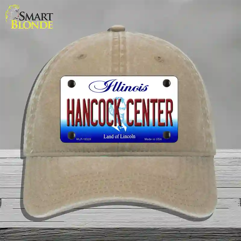 Hancock Center Illinois Novelty License Plate Hat Unconstructed Cotton / Khaki