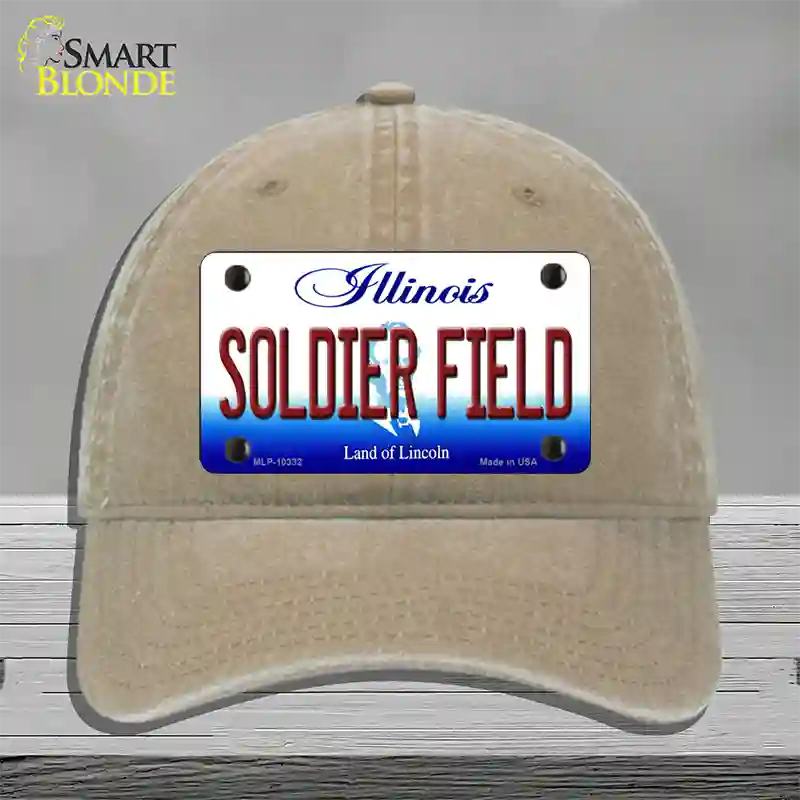 Soldier Field Illinois Novelty License Plate Hat Unconstructed Cotton / Khaki