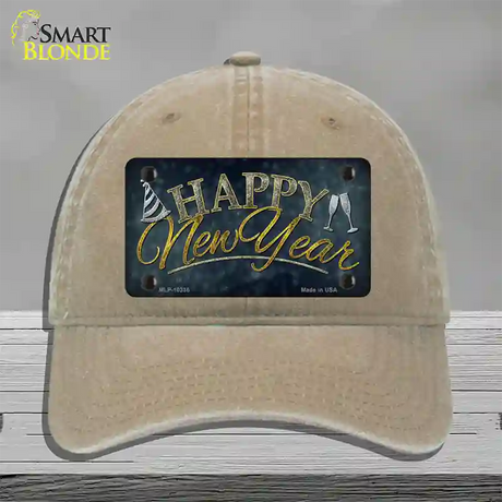 Happy New Year Novelty License Plate Hat Unconstructed Cotton / Khaki