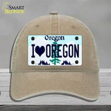 I Love Oregon Novelty License Plate Hat Unconstructed Cotton / Khaki