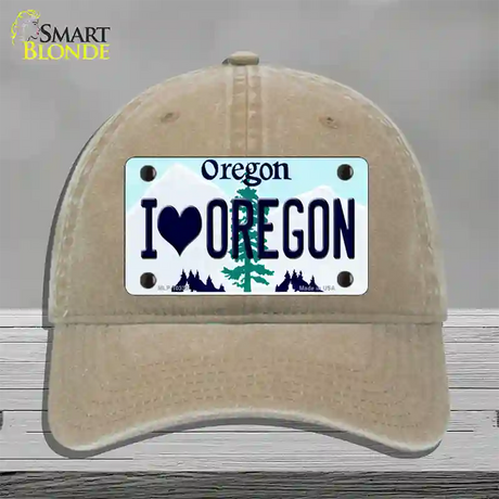 I Love Oregon Novelty License Plate Hat Unconstructed Cotton / Khaki