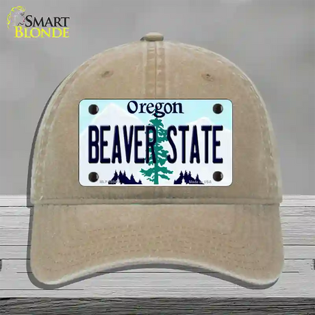 Beaver State Oregon Novelty License Plate Hat Unconstructed Cotton / Khaki