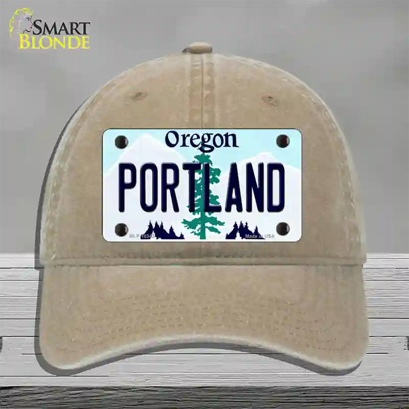 Portland Oregon Novelty License Plate Hat Unconstructed Cotton / Khaki