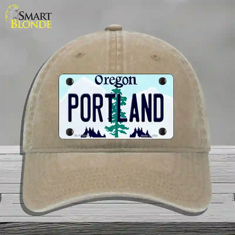 Portland Oregon Novelty License Plate Hat Unconstructed Cotton / Khaki