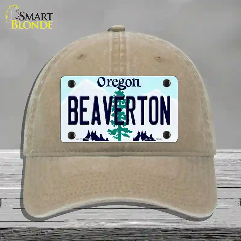 Beaverton Oregon Novelty License Plate Hat Unconstructed Cotton / Khaki