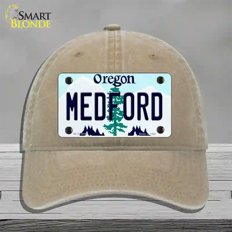 Medford Oregon Novelty License Plate Hat Unconstructed Cotton / Khaki