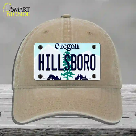 Hillsboro Oregon Novelty License Plate Hat Unconstructed Cotton / Khaki