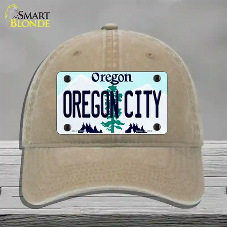 Oregon City Oregon Novelty License Plate Hat Unconstructed Cotton / Khaki