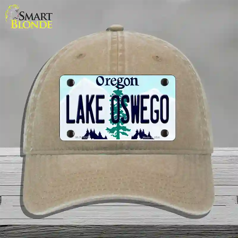 Lake Oswego Oregon Novelty License Plate Hat Unconstructed Cotton / Khaki