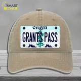 Grants Pass Oregon Novelty License Plate Hat Unconstructed Cotton / Khaki