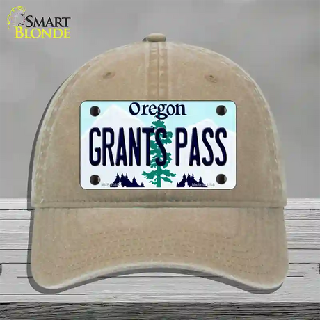 Grants Pass Oregon Novelty License Plate Hat Unconstructed Cotton / Khaki