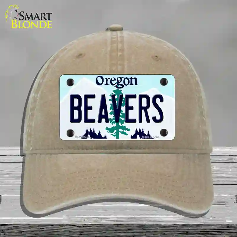 Beavers Oregon Novelty License Plate Hat Unconstructed Cotton / Khaki