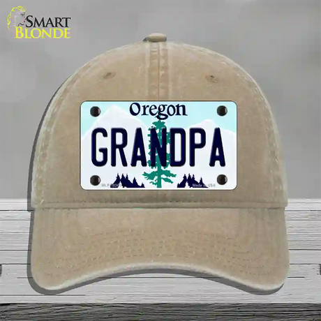 Grandpa Oregon Novelty License Plate Hat Unconstructed Cotton / Khaki