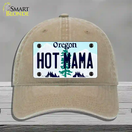 Hot Mama Oregon Novelty License Plate Hat Unconstructed Cotton / Khaki