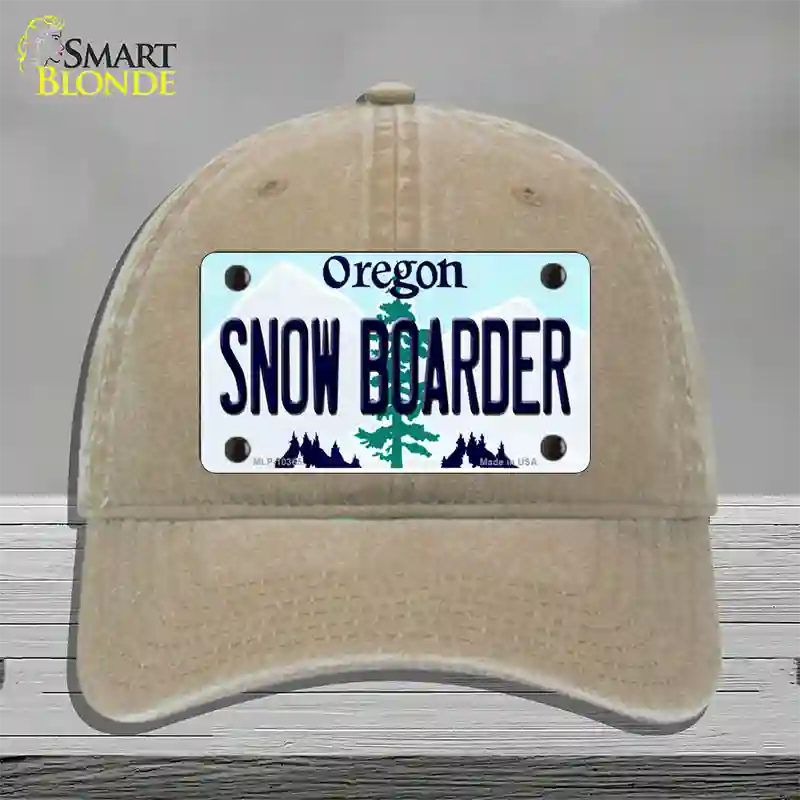 Snow Boarder Oregon Novelty License Plate Hat Unconstructed Cotton / Khaki