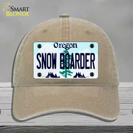 Snow Boarder Oregon Novelty License Plate Hat Unconstructed Cotton / Khaki