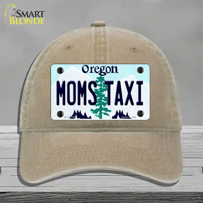 Moms Taxi Oregon Novelty License Plate Hat Unconstructed Cotton / Khaki