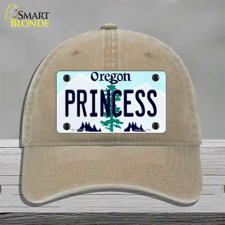 Princess Oregon Novelty License Plate Hat Unconstructed Cotton / Khaki