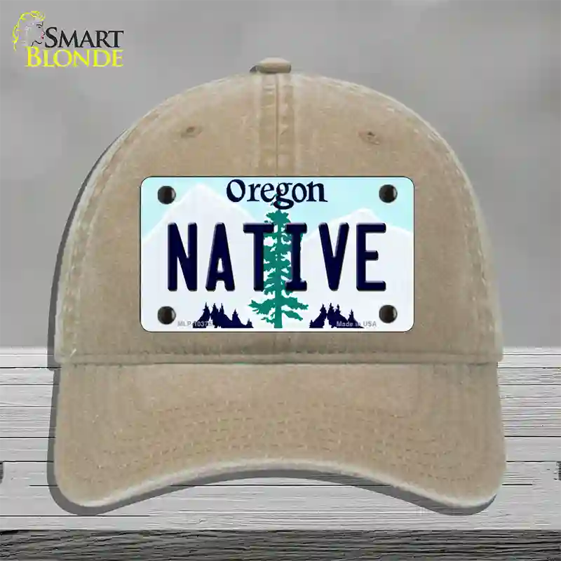 Native Oregon Novelty License Plate Hat Unconstructed Cotton / Khaki