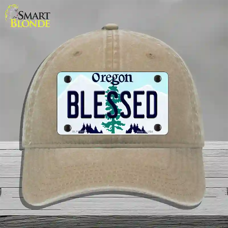 Blessed Oregon Novelty License Plate Hat Unconstructed Cotton / Khaki