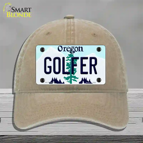 Golfer Oregon Novelty License Plate Hat Unconstructed Cotton / Khaki