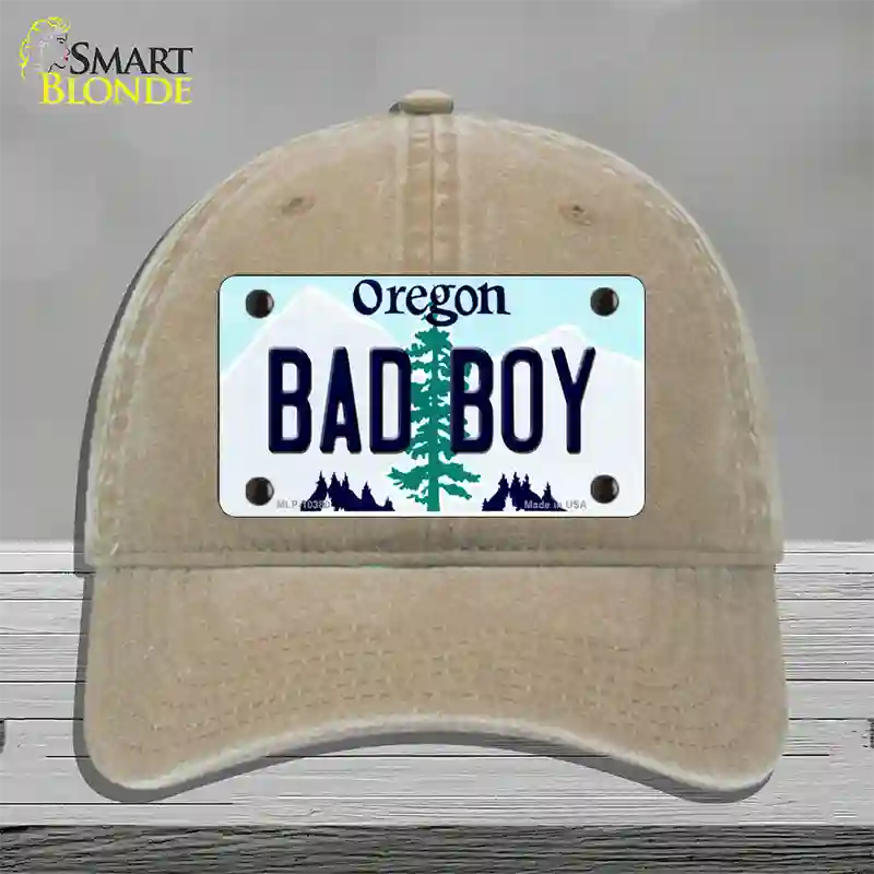 Bad Boy Oregon Novelty License Plate Hat Unconstructed Cotton / Khaki