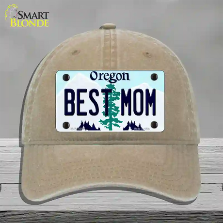 Best Mom Oregon Novelty License Plate Hat Unconstructed Cotton / Khaki