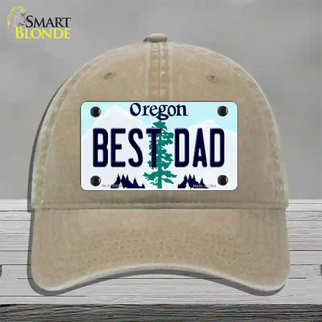 Best Dad Oregon Novelty License Plate Hat Unconstructed Cotton / Khaki