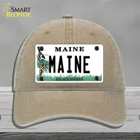 Maine Vacationland Novelty License Plate Hat Unconstructed Cotton / Khaki