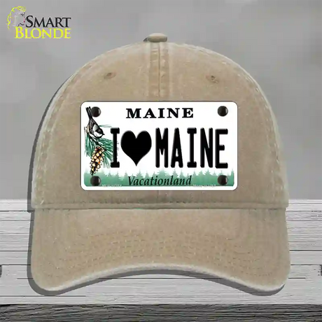 I Love Maine Novelty License Plate Hat Unconstructed Cotton / Khaki