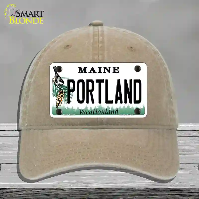 Portland Maine Novelty License Plate Hat Unconstructed Cotton / Khaki