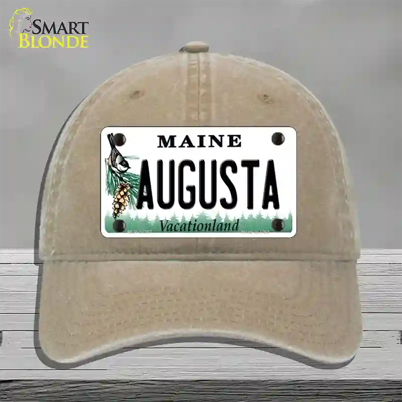 Augusta Maine Novelty License Plate Hat Unconstructed Cotton / Khaki