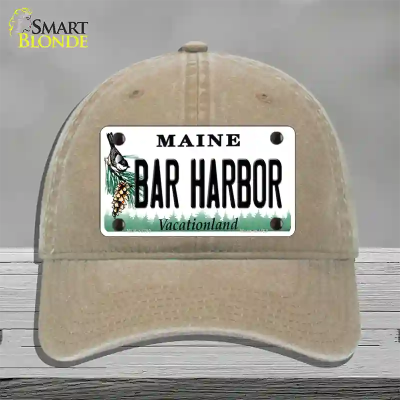 Bar Harbor Maine Novelty License Plate Hat Unconstructed Cotton / Khaki