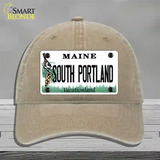 South Portland Maine Novelty License Plate Hat Unconstructed Cotton / Khaki