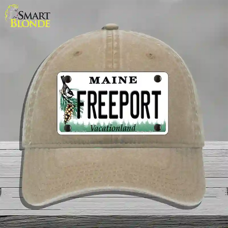 Freeport Maine Novelty License Plate Hat Unconstructed Cotton / Khaki