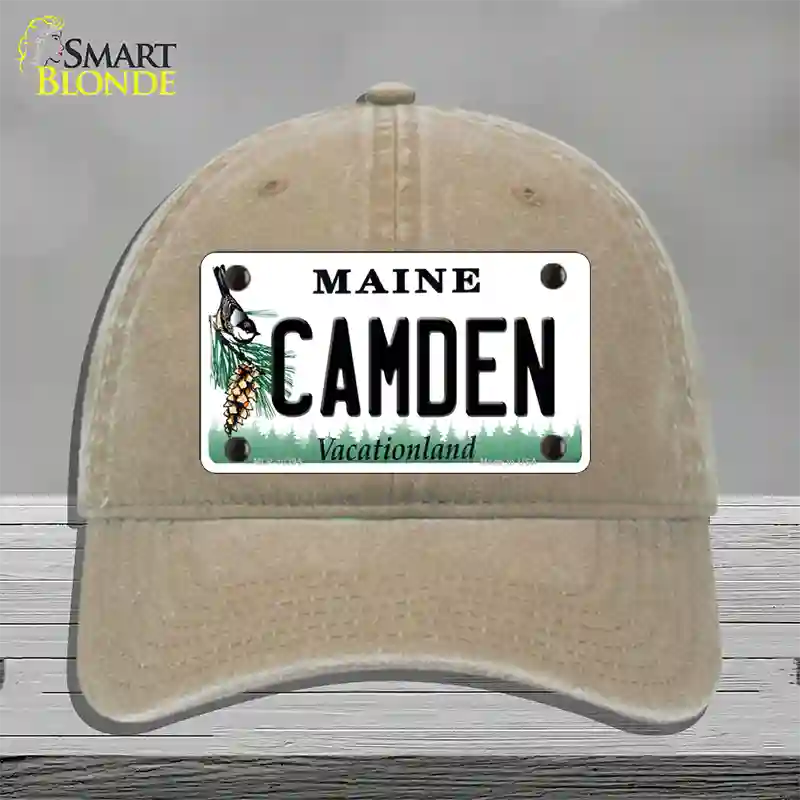 Camden Maine Novelty License Plate Hat Unconstructed Cotton / Khaki