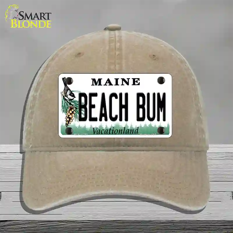 Beach Bum Maine Novelty License Plate Hat Unconstructed Cotton / Khaki