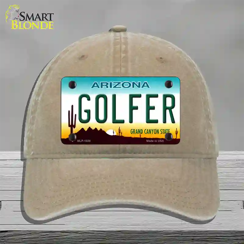 Golfer Arizona Novelty License Plate Hat Unconstructed Cotton / Khaki