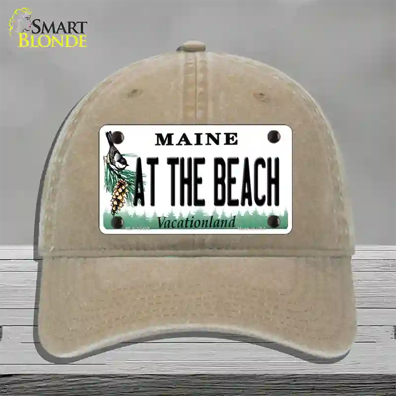 At The Beach Maine Novelty License Plate Hat Unconstructed Cotton / Khaki