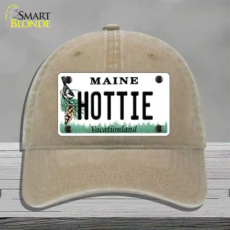 Hottie Maine Novelty License Plate Hat Unconstructed Cotton / Khaki