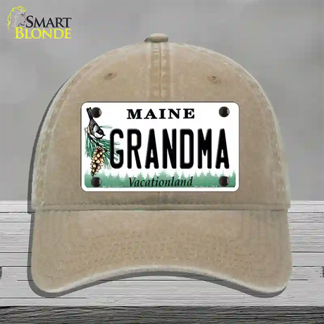 Grandma Maine Novelty License Plate Hat Unconstructed Cotton / Khaki