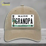 Grandpa Maine Novelty License Plate Hat Unconstructed Cotton / Khaki