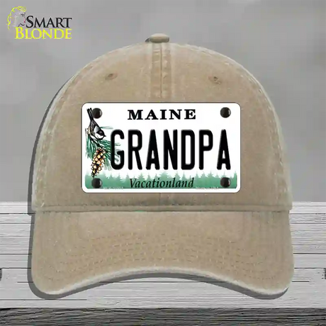 Grandpa Maine Novelty License Plate Hat Unconstructed Cotton / Khaki