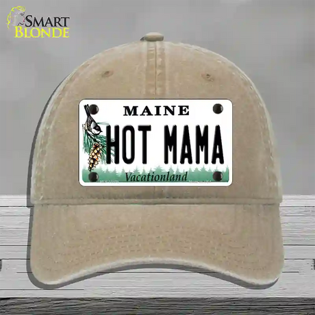 Hot Mama Maine Novelty License Plate Hat Unconstructed Cotton / Khaki